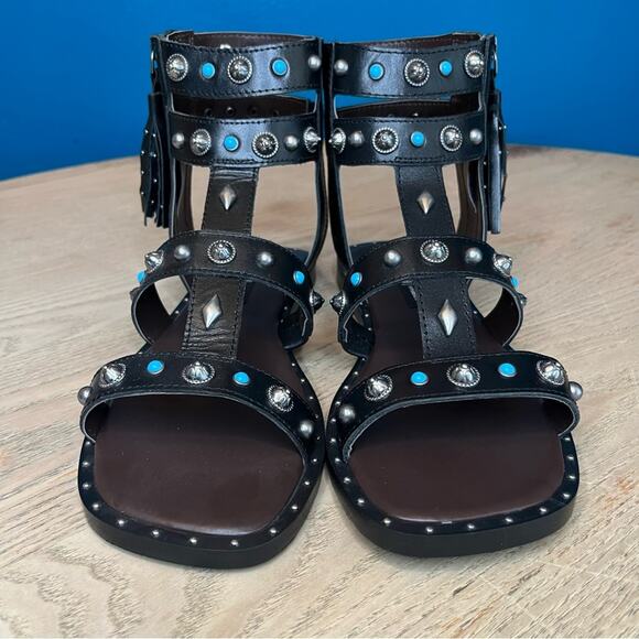 New! River Island Studded Leather Gladiator Faux Turquoise Silver Sandals Size 7 - Picture 5 of 11
